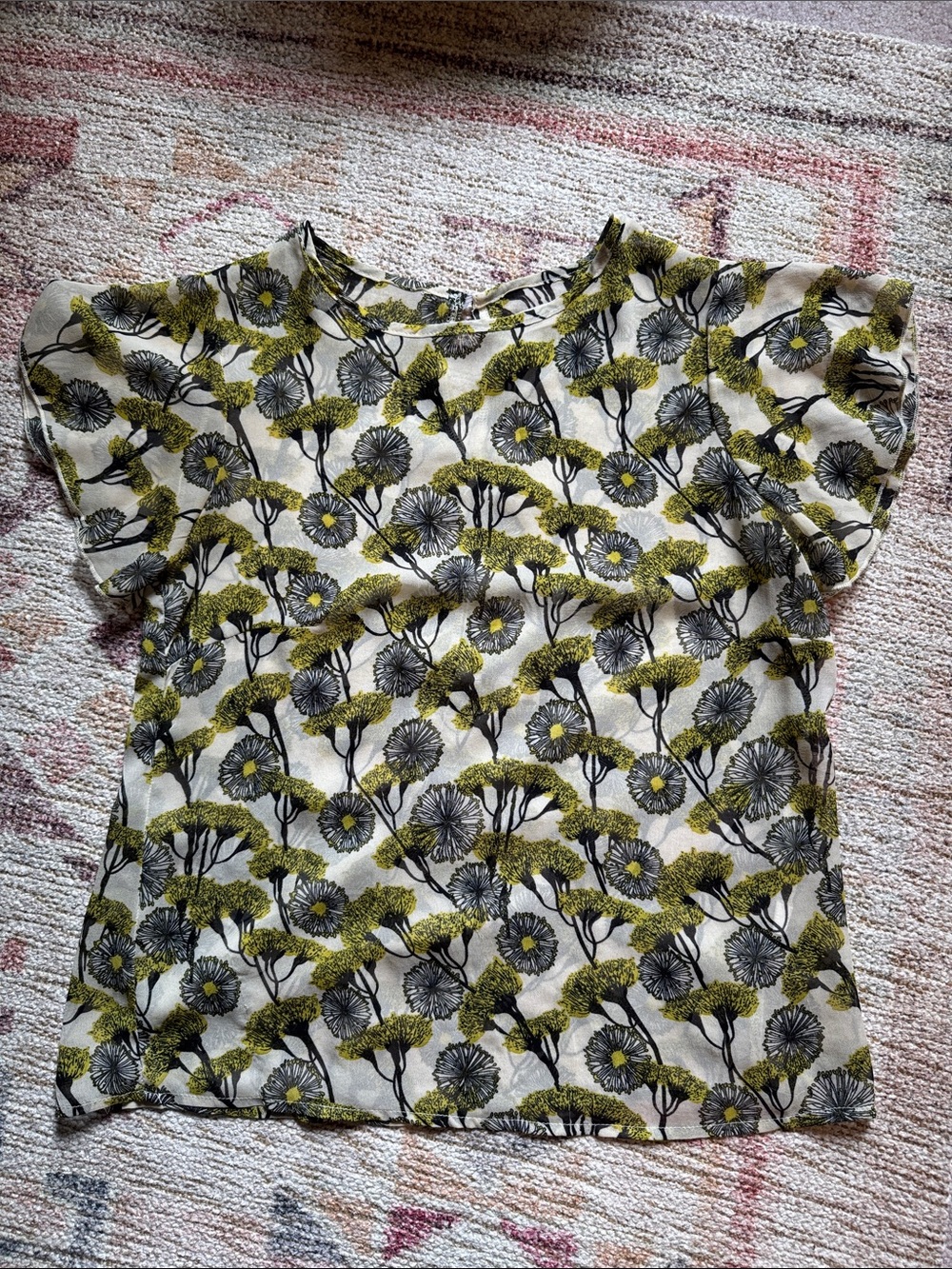 Floral Printed Flowy Silky Short Sleeve Top in yellow & black Small